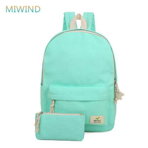 MIWIND 2017 Solid Color Women Backpack High Quality Cute Canvas Backpack Female School Bags For Teenagers Mochila Escolar CB206