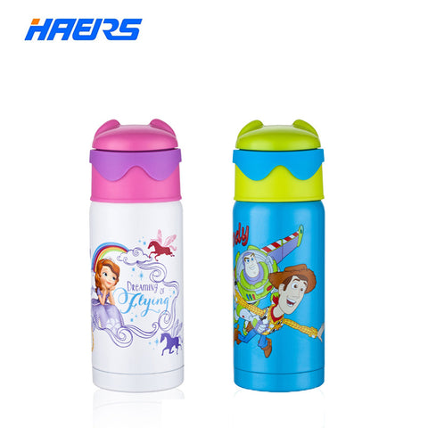 Disney Brand Bottle Kids Bottle 18/8 Food Grade Stainless Steel Kids Thermos with Silicone Straw BPA free Leak Proof  6-12 Hours